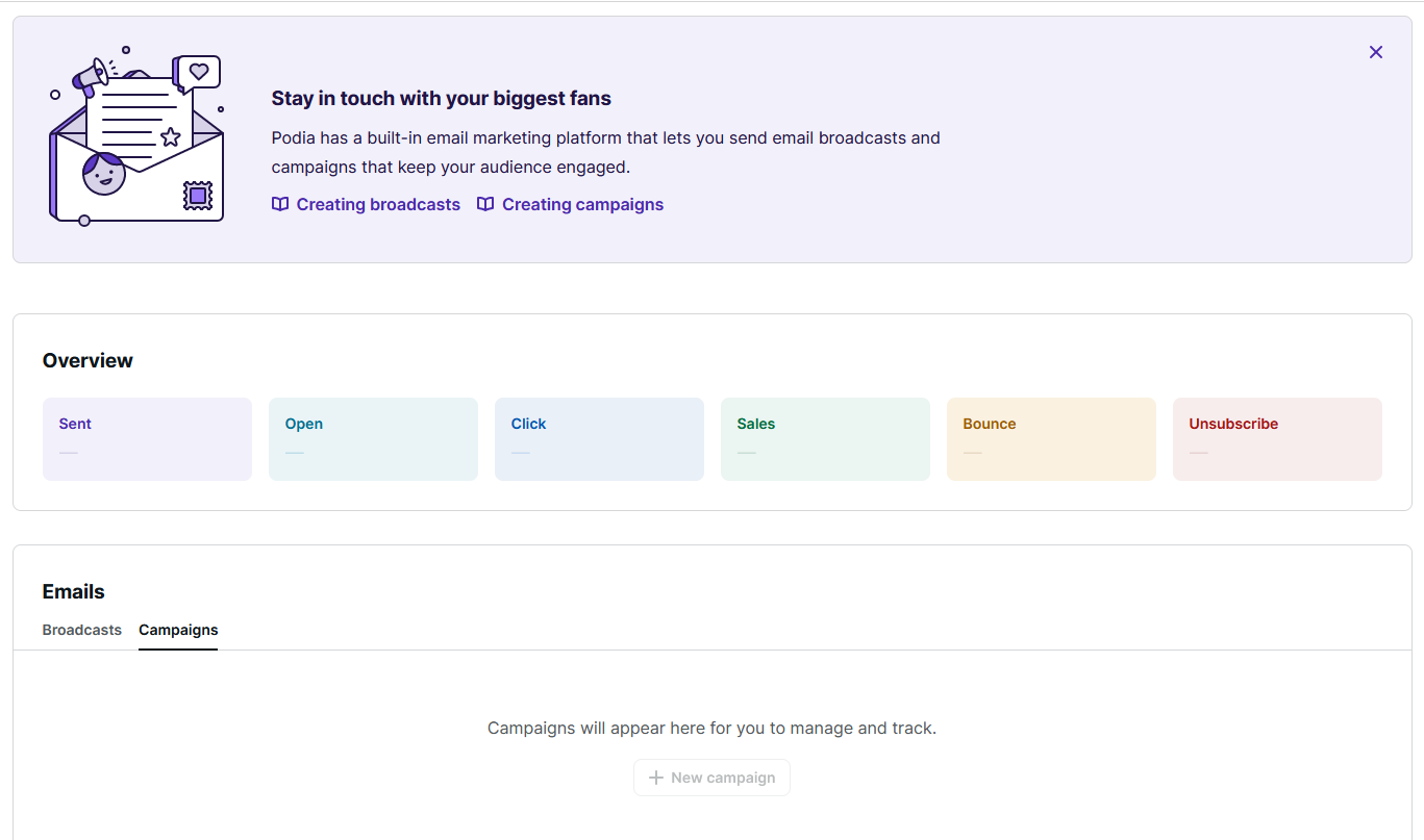 Podia email campaigns