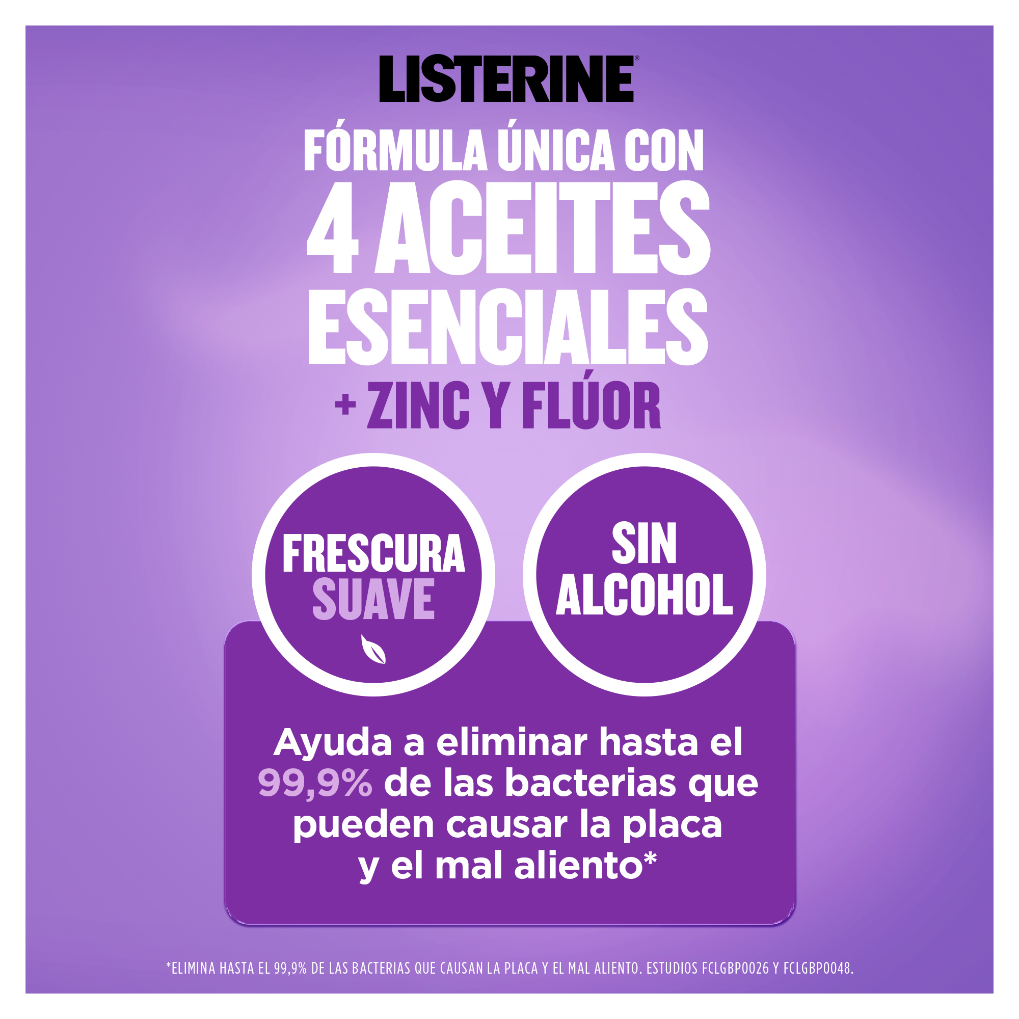 Fórmula única con 4 aceites esenciales + zinc y flúor