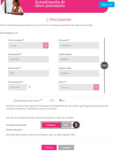 Imagen Cómo actualizar mis datos en Comfama Paso 5