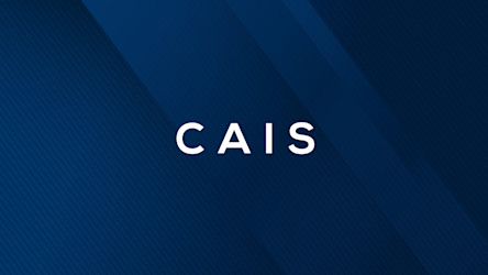 CAIS logo in white on blue/black stripe background