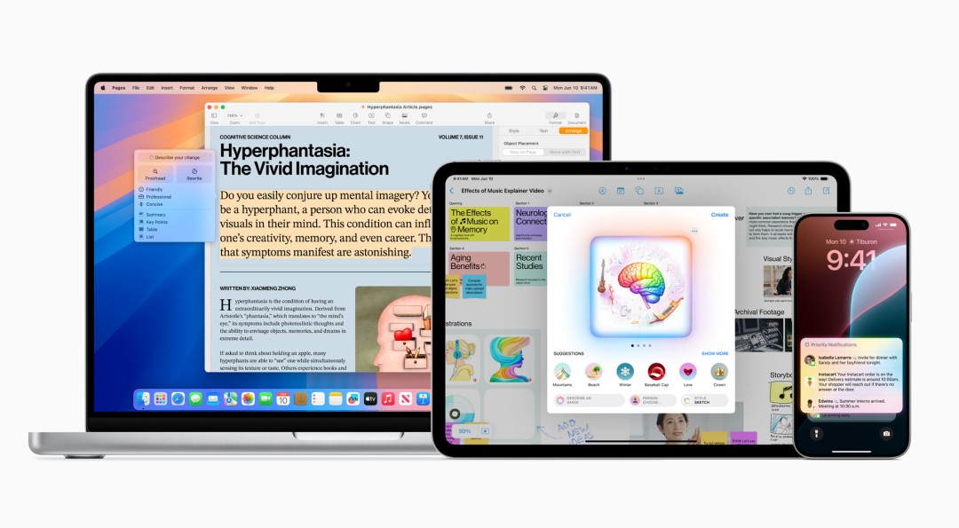 Apple、iPhoneやMacなどに組み込む生成AI「Apple Intelligence」 発表―ChatGPTも統合、2024年秋展開予定