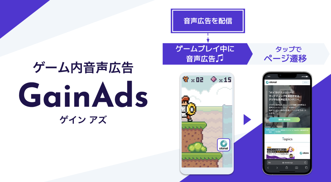 オトナル、スマホアプリゲーム内の音声広告「GainAds」開始─ゲームを中断せずに広告配信が可能