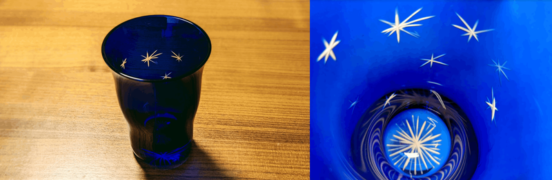 すみだ江戸切子館の「江戸切子体験」にて筆者が制作したグラス。優美な表現を行うには「10年」の修行を要することを実感しました。