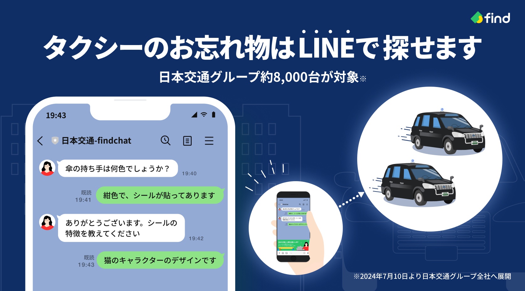 日本交通、LINEとAIを活用した忘れ物検索サービス「落とし物クラウドfind」を都内に導入