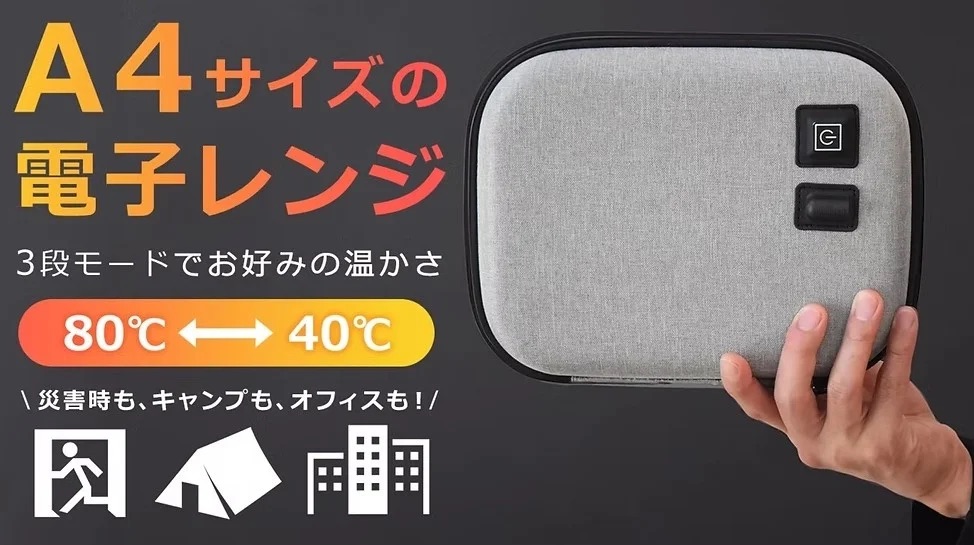 三ツ谷電機、火も水も不要、ご飯や食品を温められる“A4サイズの電子レンジ”「ポータブルレンジポーチ」を発売