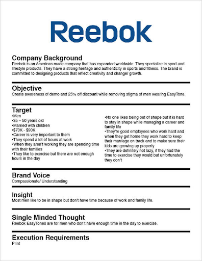 Design brief example of Reebok.