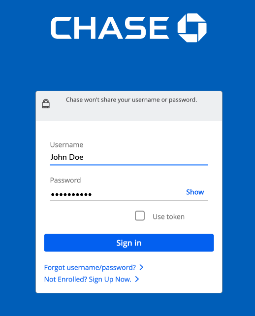 The Chase bank login screen.