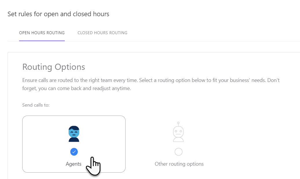 Set options for routing calls to agents