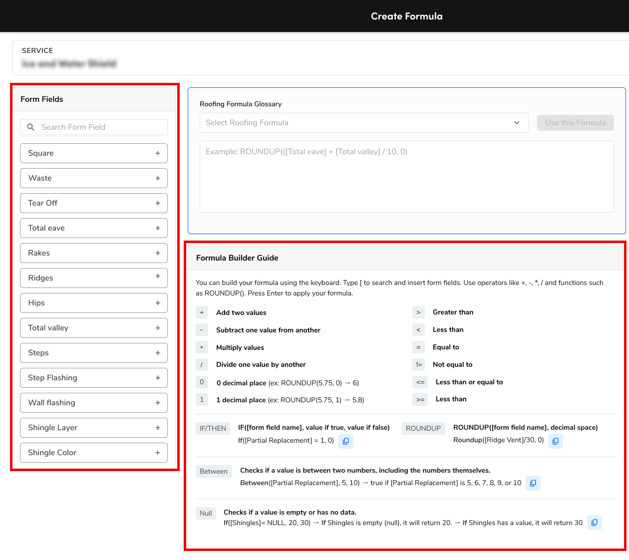 create formula screen