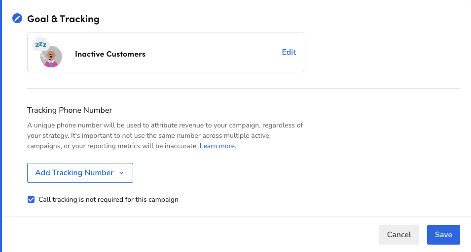 Goal and Tracking for the email campaign