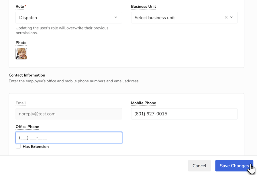Change the employee's Office Phone number