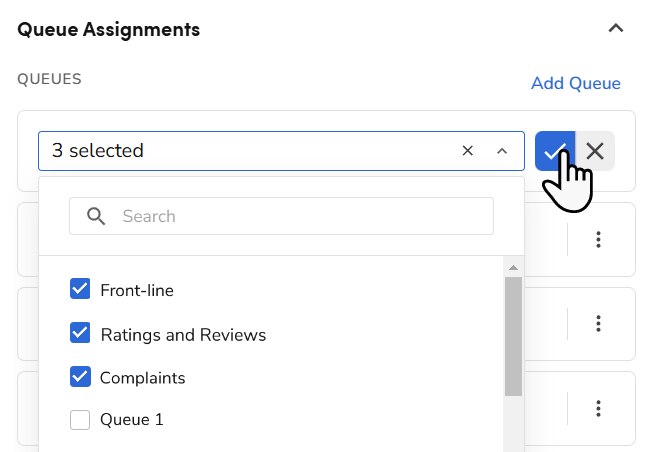 Select a queue from the Queue Assignments dropdown