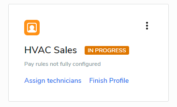 HVAC Sales tile with In Progress flagged on it. 