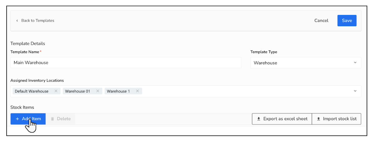 Add item inventory template - UofM