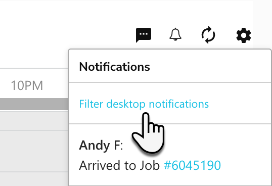 A cursor selecting Filter Desktop Notifications on the ServiceTitan ...