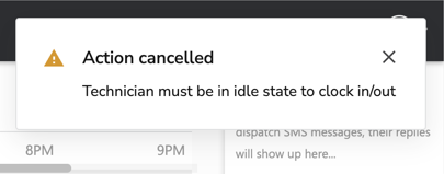 The Action Canceled pop-up on the ServiceTitan Dispatch Board.