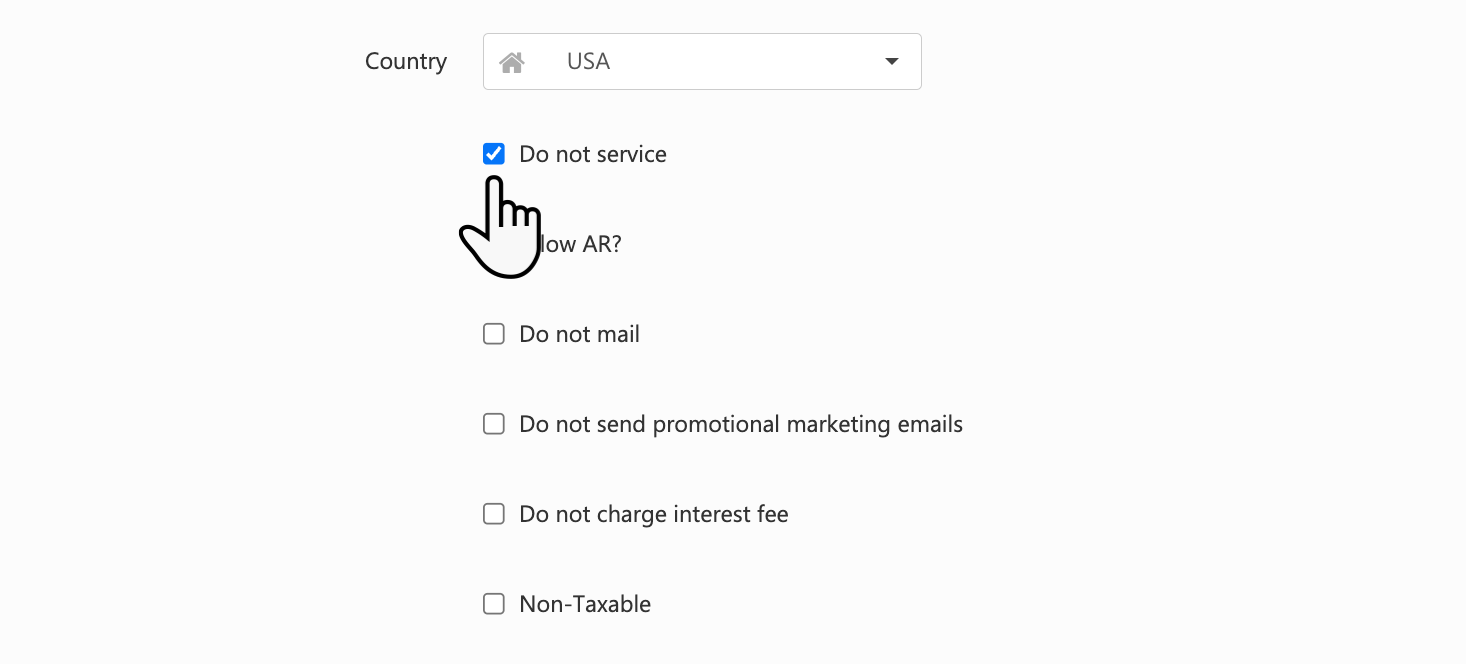 A cursor selecting Do not service on the Edit Customer screen in ServiceTitan.