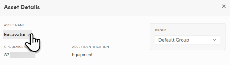 A cursor clicking the Asset Name field to edit it.