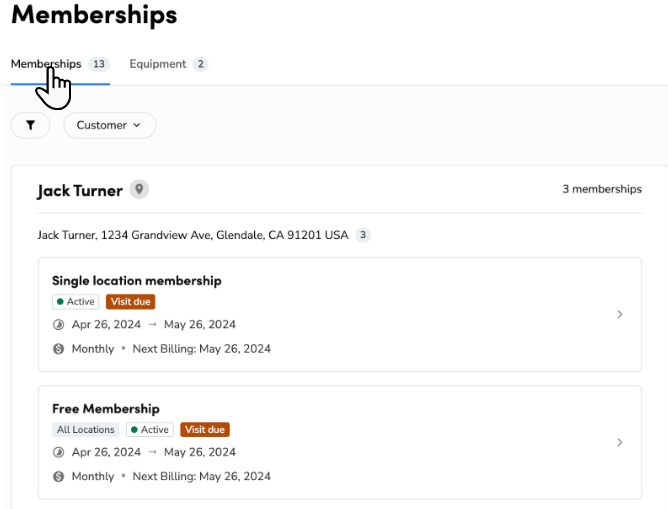 A cursor clicking Memberships.