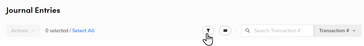 Cursor on the Filter option in Journal Entry