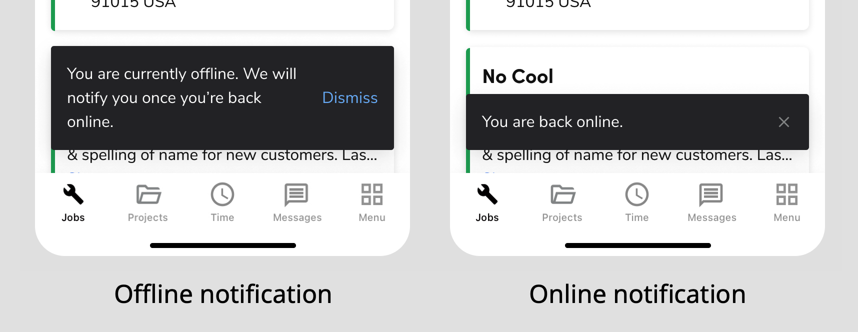 Notification messages in the ServiceTitan Field Mobile App for when you ...