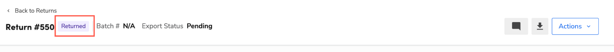 Screen showing that return status is set to Returned.