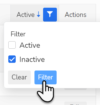 Filter in active column