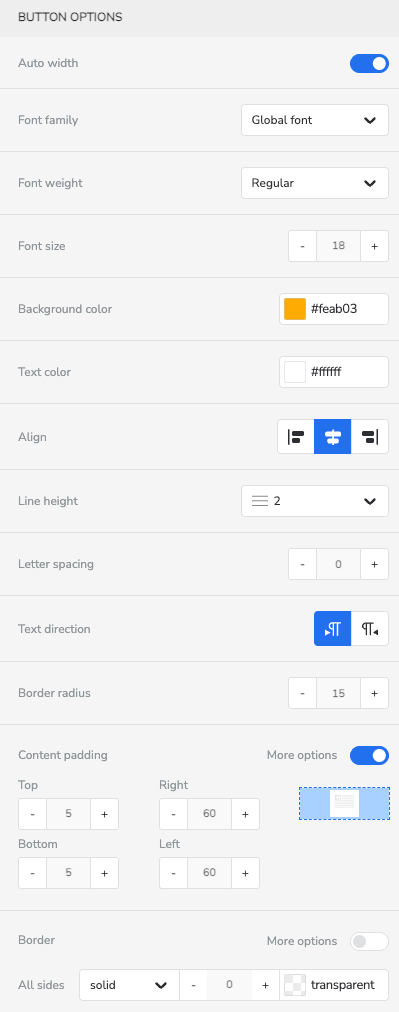 Button options in the button properties.