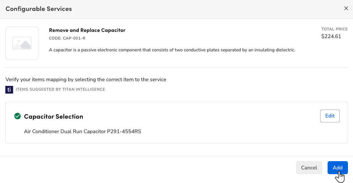 Cursor clicking Add to add configurable services