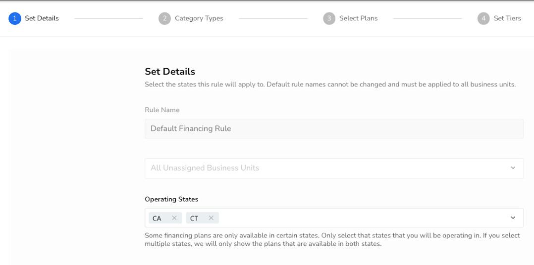 Screenshot of default rule for GoodLeap Financing integration