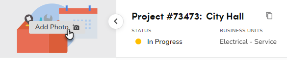 Cursor on the Add Photo option in the project dashboard