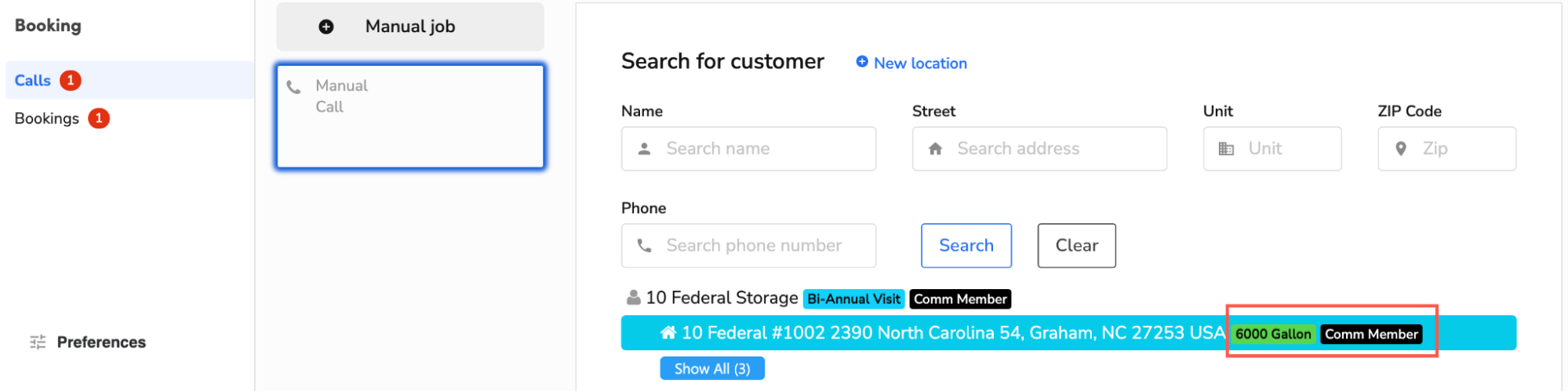 Previewing equipment tags on the customer's location in the Call booking screen