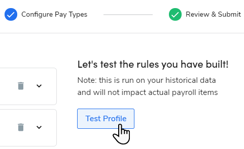 A cursor selecting the Test Profile button. 