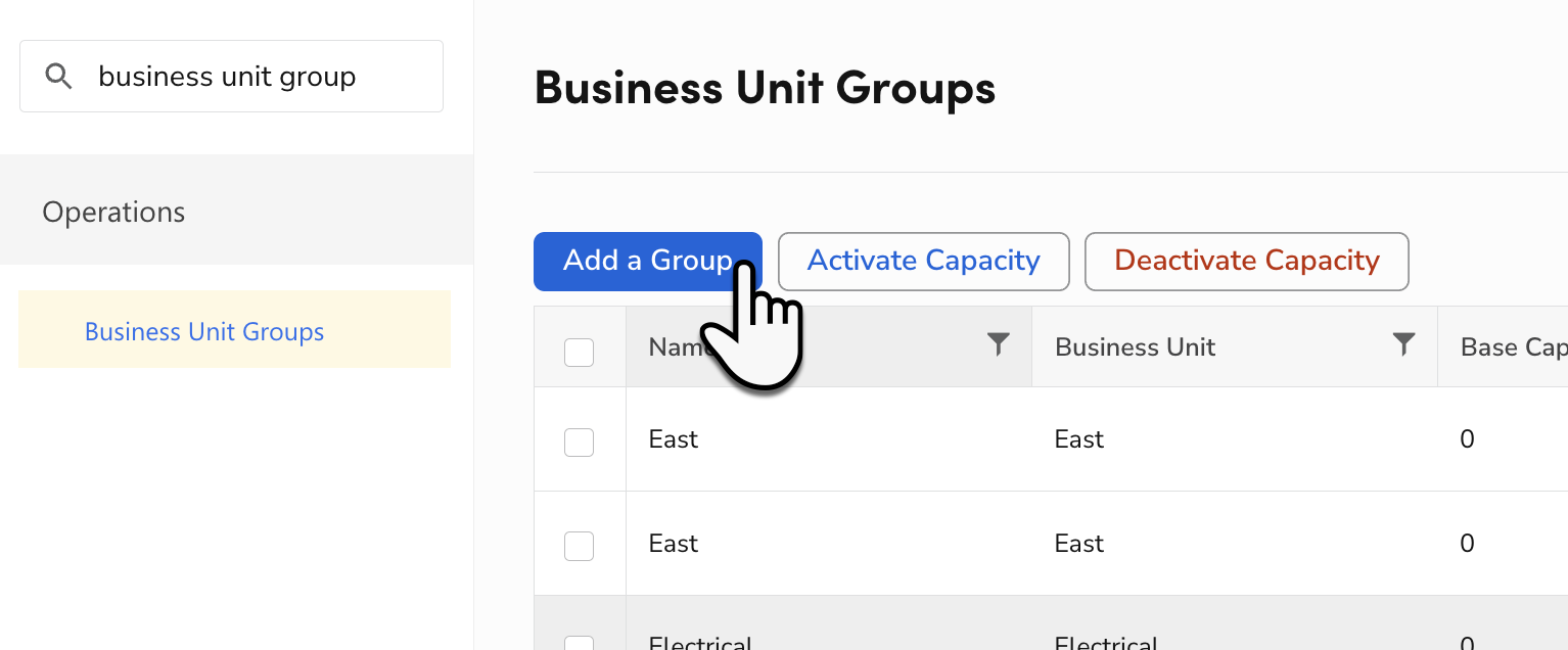 A cursor selecting Add a Group in ServiceTitan.