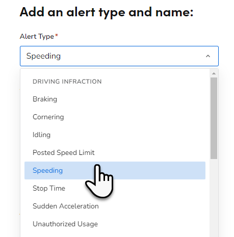 Speeding alert type
