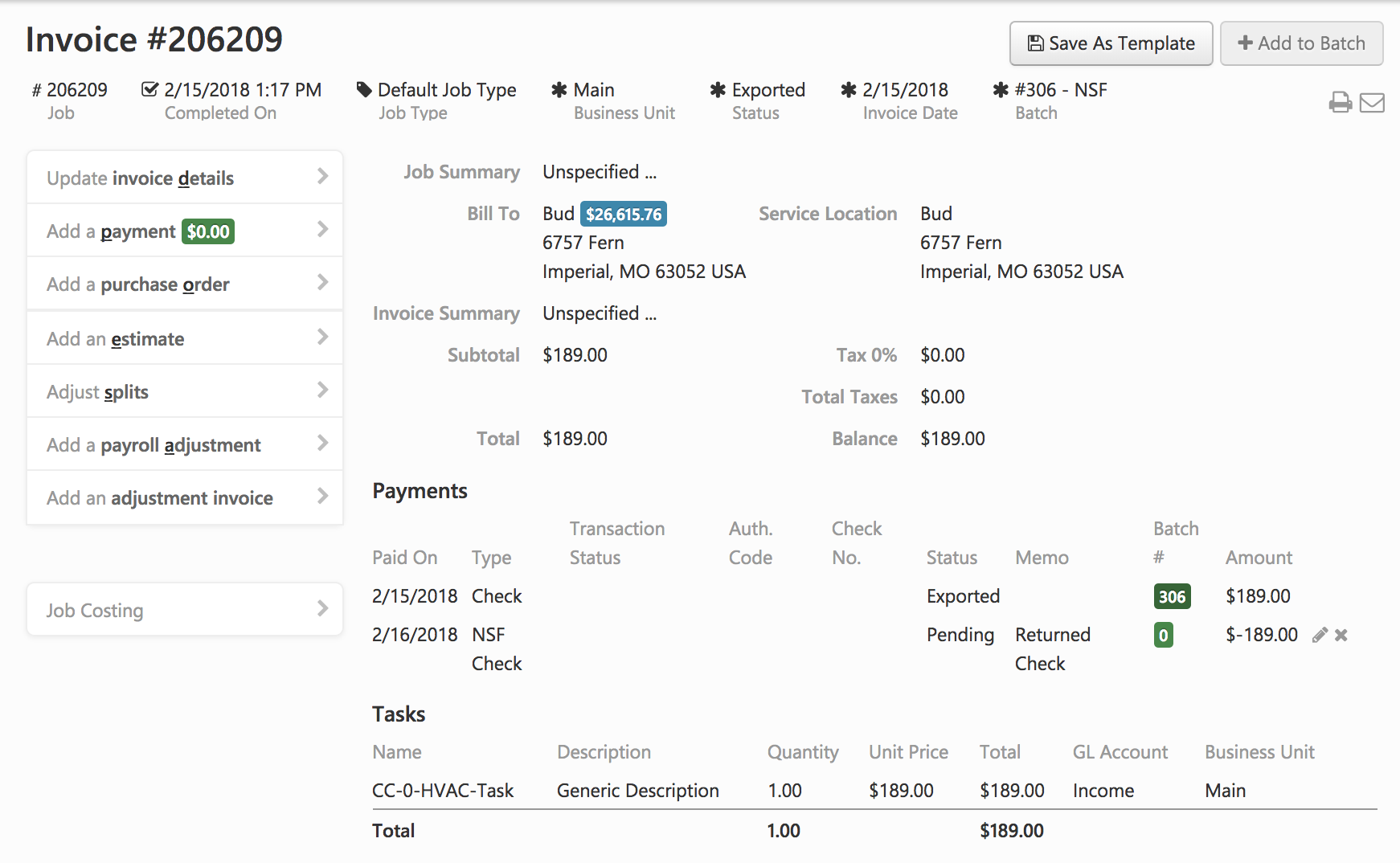 Accounting Process for Bounced Checks workflow