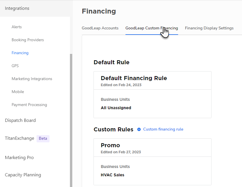 Screenshot of GoodLeap Financing tab