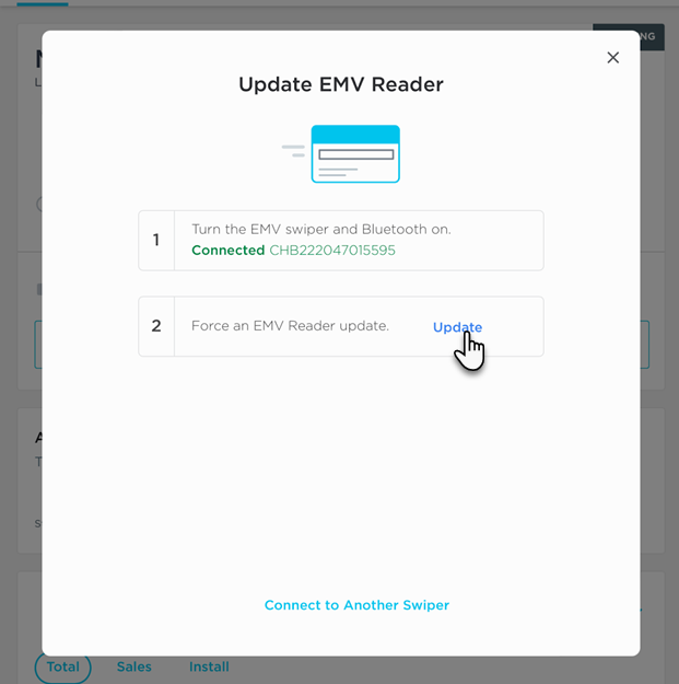 Update EMV Reader pop-up