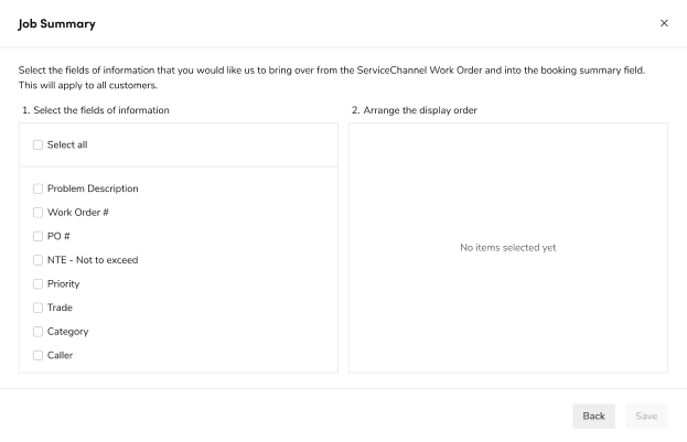 Job Summary settings for the ServiceChannel integration.