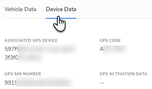 Device Data tab in Vehicle Details page