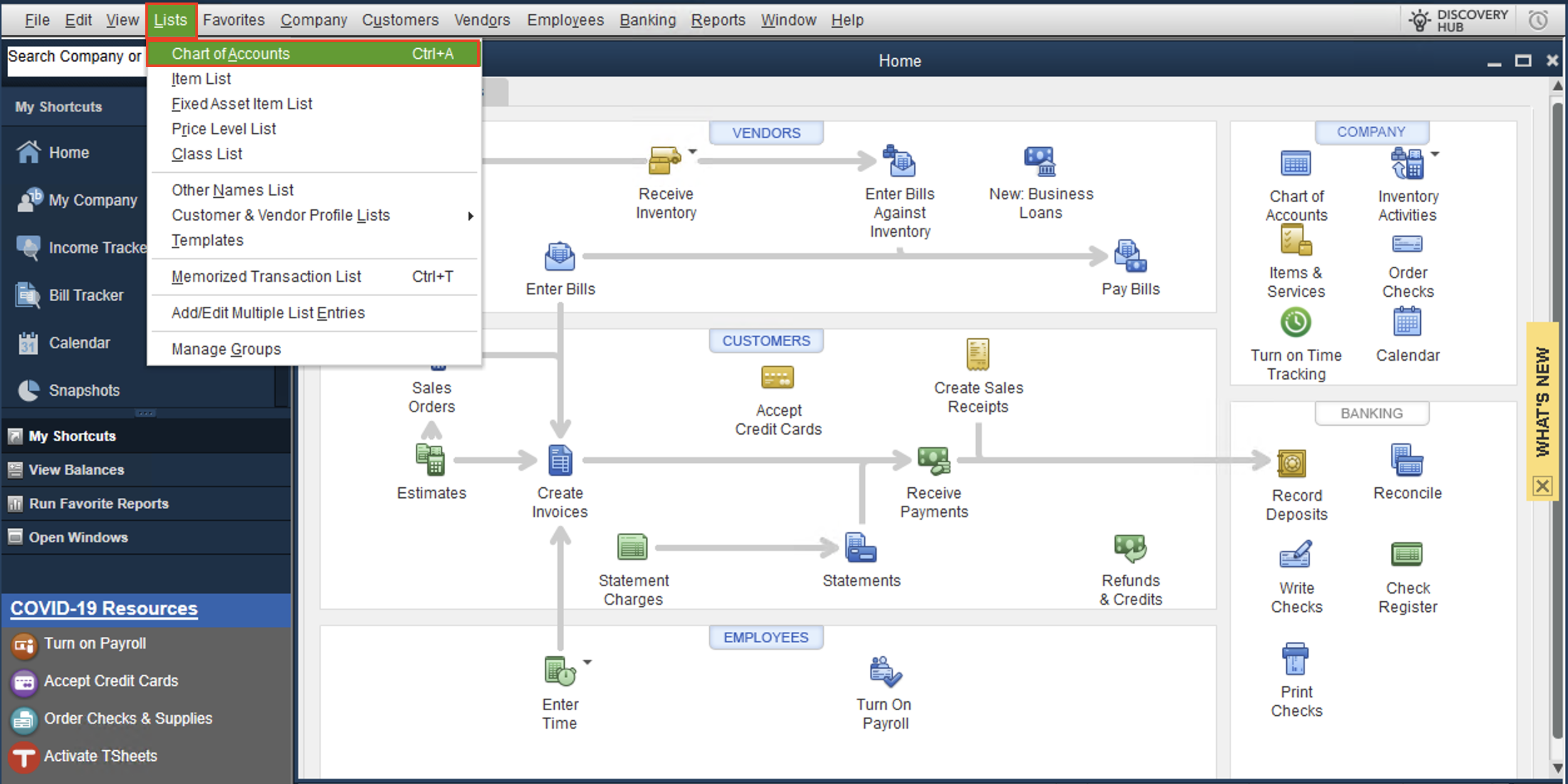 quickbooks generalledger accounts