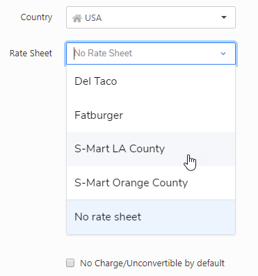 A cursor selecting a rate sheet from Rate Sheet dropdown menu on the ServiceTitan Edit Customer screen.