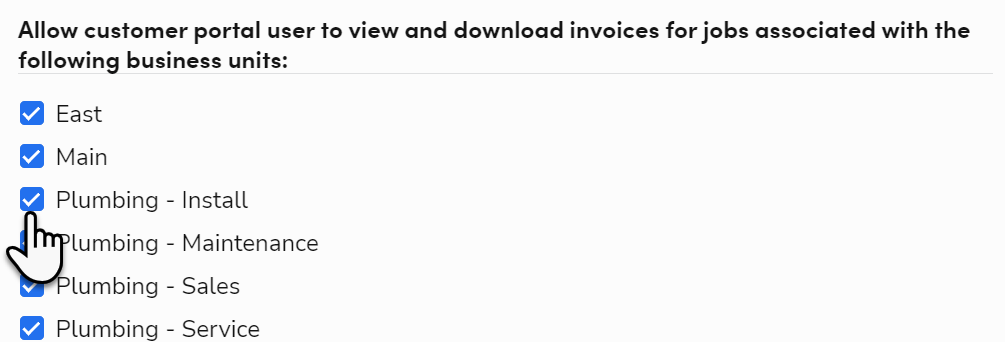 Allow customer portal users to view and download invoices associated with the following business units