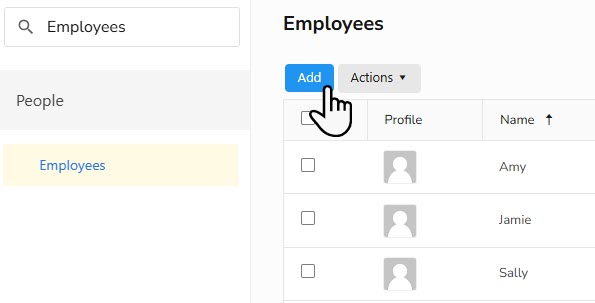 Cursor on Add button in Employees page under Settings.