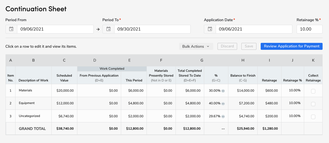 Complete Application for Payment and Continuation Sheet