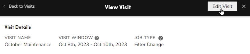 A cursor selecting the Edit Visit button to edit the visit.