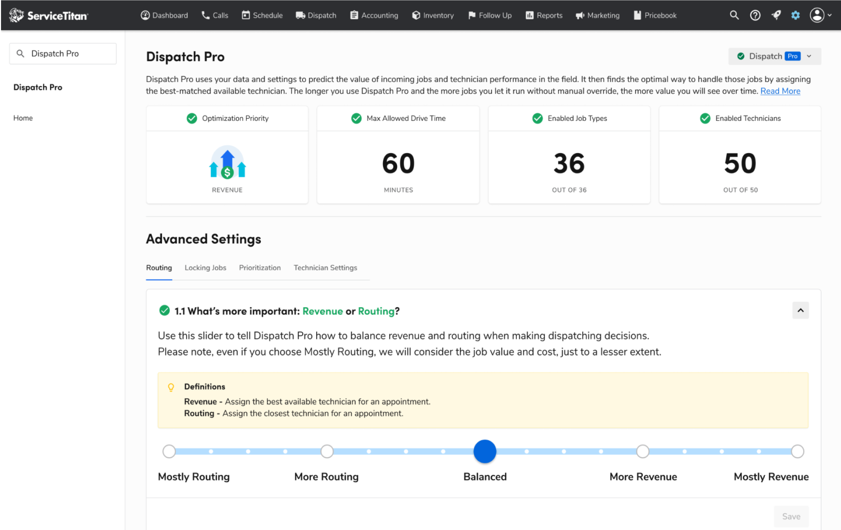 Dispatch PRO - Overview page