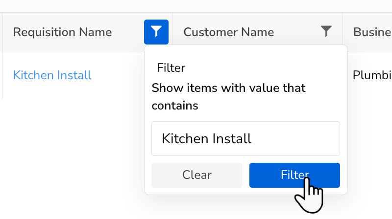 Clicking Filter to apply the filter.