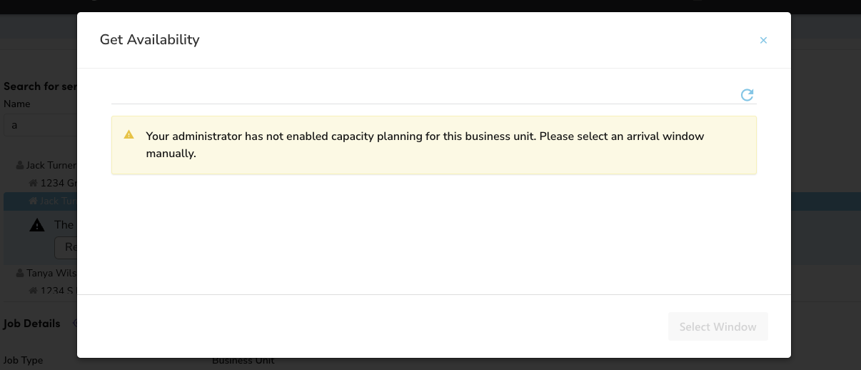 A message in ServiceTitan stating that ACP is not enabled for the ...