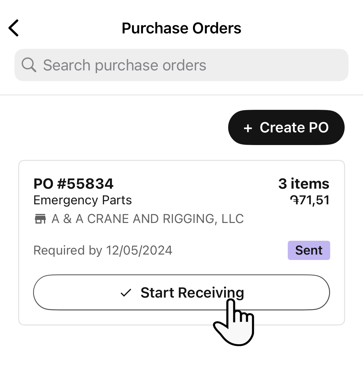 Cursor taping the Start Receiving button.